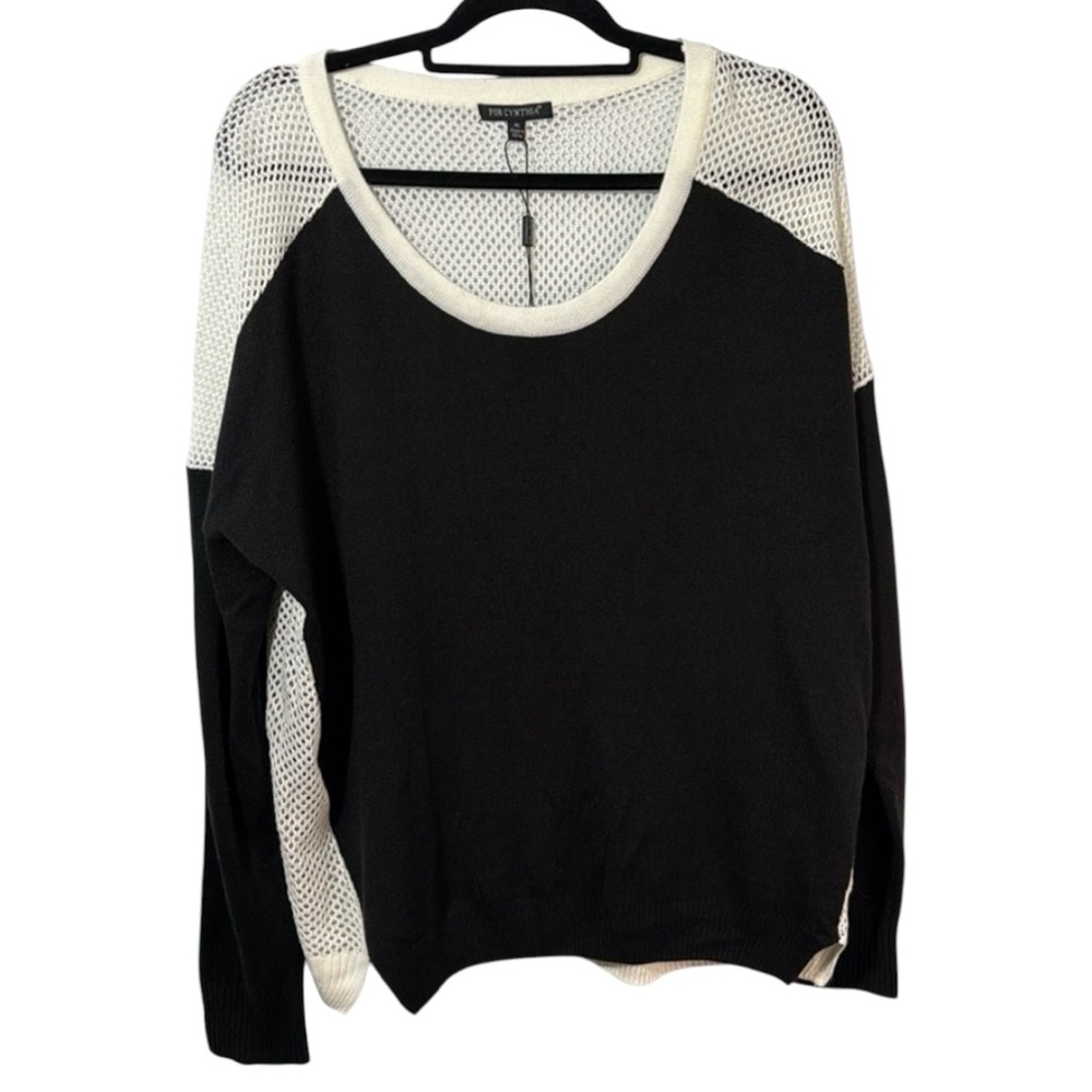Forcynthia Sweater Black/White Scoop-neck Mesh in Size XL NWT